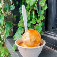 Apple cider donut ice cream with caramel sauce  at Like No Udder in Providence