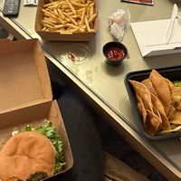 Impossible burger, fries, Street corn   at Earls Kitchen + Bar in Boston