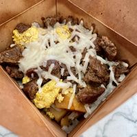 Vegan breakfast cup - tofu scramble, sausage, potatoes and cheese   at FeelLove Coffee in Springdale