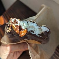 taco with coconut ice cream, dark chocolate, almonds at Rocko's Ice Cream Tacos in Santa Clara