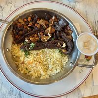 Vegan stir fry with Tahini  at Cafe Landwer - Cleveland Circle in Boston