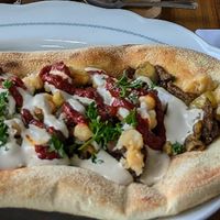 Shawarma on foccaccia at Cafe Landwer - Cleveland Circle in Boston