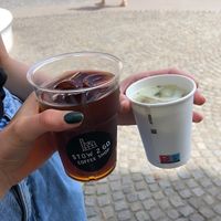 cold brew with tonic, iced matcha latte with oat milk at Stow 2 Go in Ljubljana