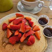 Pancakes with biscoff and strawberries at The Cabin in Sheffield