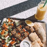 Vegan souvlaki plate. Home made seitan grilled on real fire 🔥  at The Forest in Oroklini