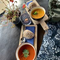 Moroccan Tomato and Pumpkin soup both vegan 🌱  at Raaks in Den Burg