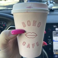 the beetroot + coconut cream coffee february special was PINK  at Boho Cafe in Montclair