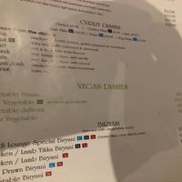 Vegan menu section for mains  at Mahdi Lounge in Rye