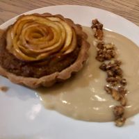 Apple tart with cashew cream at MILA in Vancouver