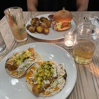 celeriac cod tacos and smash burger  at MILA in Vancouver