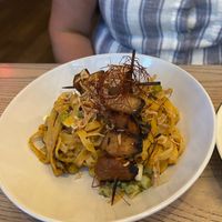 Miso carbonara and yakitori chicken at MILA in Vancouver