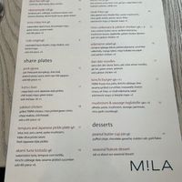 Standard Menu   at MILA in Vancouver