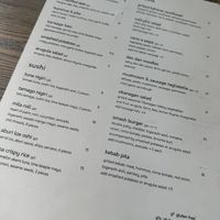 Menu  at MILA in Vancouver