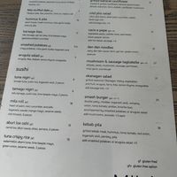 Menu  at MILA in Vancouver