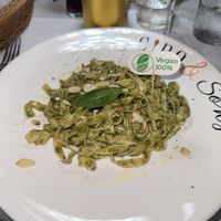 fettuccine with pesto and almond slivers   at Ciro and Sons in Florence