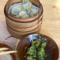dumplings and vegetable and soy rolls. at vabowl in Barcelona