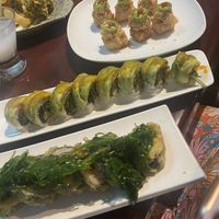 Crispy rice cakes (top), veggie delight roll (middle), shrimp monsoon roll (bottom)   at Yanagi Sushi in Gilbert
