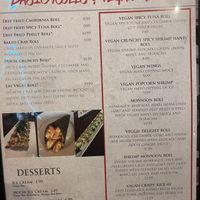 Vegan menu  at Yanagi Sushi in Gilbert