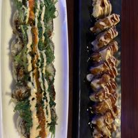 L: shrimp monsoon roll, R: spicy tuna roll. All vegan.  at Yanagi Sushi in Gilbert