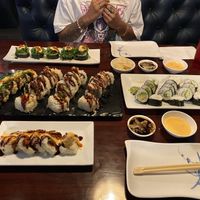We got the monsoon roll, vegan shrimp tempura roll, veggie tempura roll, sweet potato roll, V. Yanagi roll and some cucumber and avocado rolls.  at Yanagi Sushi in Gilbert