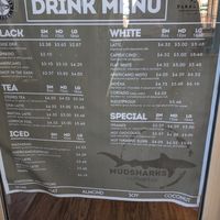Drinks menu at Mudsharks Coffee Bar in Courtenay