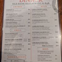 Dinner menu as of 24/08/2024 at Old Bank Restaurant & Bar in Dubbo