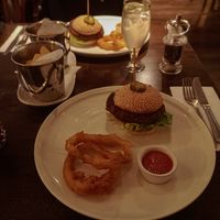 Vegan burger with onionrings and homemade ketchup at Cadden's Bar One in Castlebar
