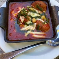Vegan impossible sausage meatballs with vegan pesto! at Lovina in Calistoga
