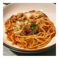 Spicy ALMOST Bolognese ( vegan spaghetti is gluten free)  at Lovina in Calistoga