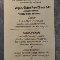Meat Free Monday Menu  at Lovina in Calistoga