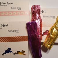 Chocolate Easter bunnies (salted caramel, hazelnut nougat and mixed) at Das Bernsteinzimmer in Wuppertal