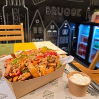 Loaded fries at Cropains in Bruges