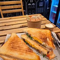 Two croques = 4 triangles!! And a side salad at Cropains in Bruges