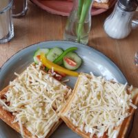 Vegan sweet & savoury waffles  at Oh Happy Café in Munich