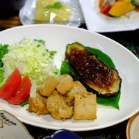 fried tofu and eggplant at Tabinoyado Saikawa in Kuroishi