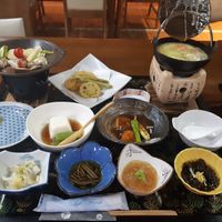 Dinner. Additionally there was a dessert and rice and miso soup at Tabinoyado Saikawa in Kuroishi