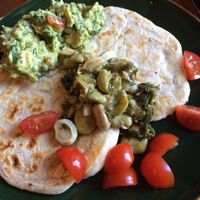 broad beans with avocado and flat bread vegan at Clachamish House Vegetarian B&B in Isle Of Skye