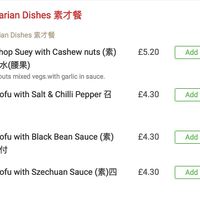 Tofu options at Boulevard Chinese Take Away in Shirley