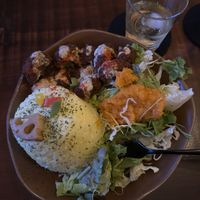 Felafel plate with a whiskey  at Tee's - Maybe closed in Naoshima