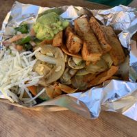 Fajita bowl, with portabello and chik’n  at Pepitas Vegan Taqueria in Denton