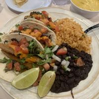 Fried chicken tacos lacked taste. Beans and rice were good. Chips were stale    at Pepitas Vegan Taqueria in Denton