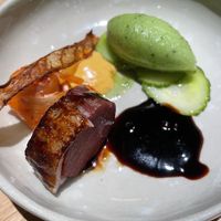 Mock Duck mit Kimchi und Gurkensorbet  at Hummelbude in Essen