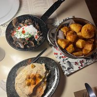 Hummus, fries and mushrooms with ouzo  at Istros in Kos