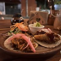 KFC and pibil tacos  at Plantivoros in Playa Del Carmen
