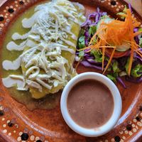 Tlacoyo with Green Tomatillo Salsa at Plantivoros in Playa Del Carmen