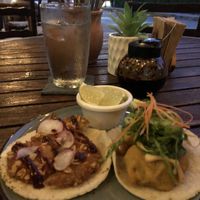 Tacos and bubbly water  at Plantivoros in Playa Del Carmen