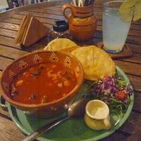 Sopa de pozole at Plantivoros in Playa Del Carmen
