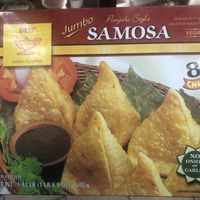 Frozen vegan samosas. They also have fresh samosa at the counter   at Spice World International Market in Johnson City