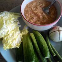 pepper and vegetarian fish sauce dip with vegetables. at Pattaya Vegetarian Food in Pattaya
