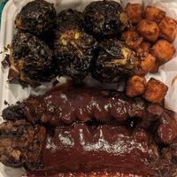Jackfruit seitan ribs, brussel sprouts w sweet tots at SoulTarian - Maybe closed in Temple Hills